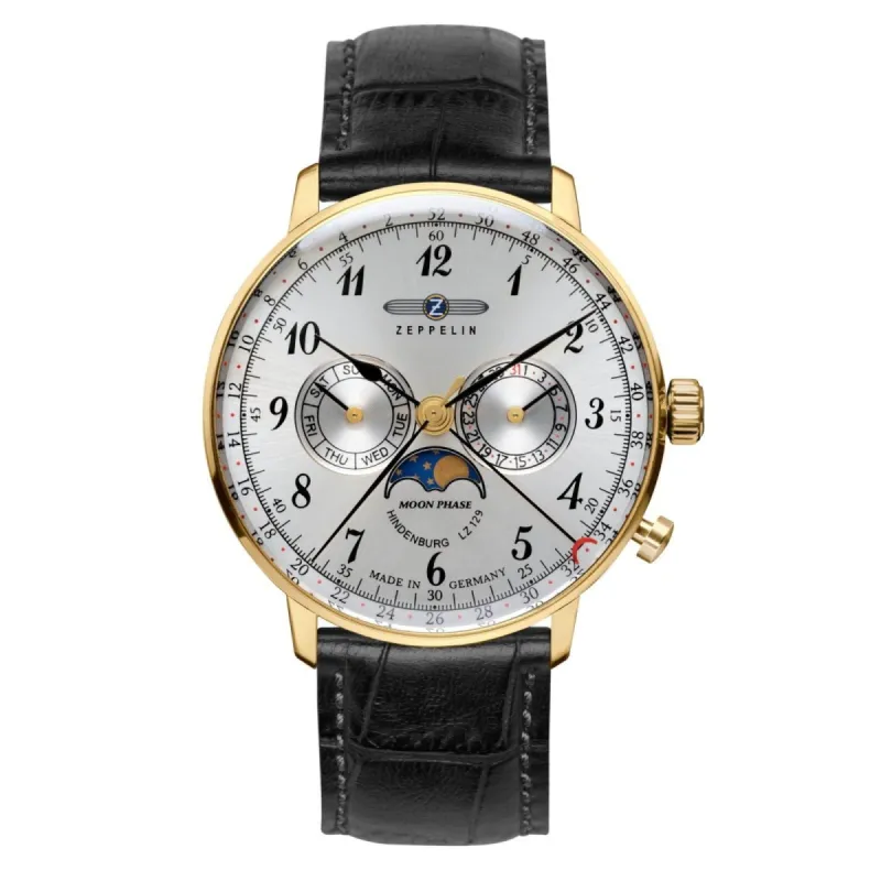 Zeppelin 7038-1 LZ129 Hindenburg Moonphase Gold Tone Watch sold by H.S. Johnson