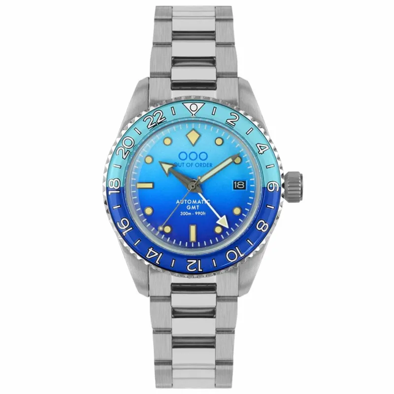 Out Of Order 001-25.BB.BAND.SS Men's Bomba Blu Auto Ultra Brushed GMT Wristwatch sold by H.S. Johnson