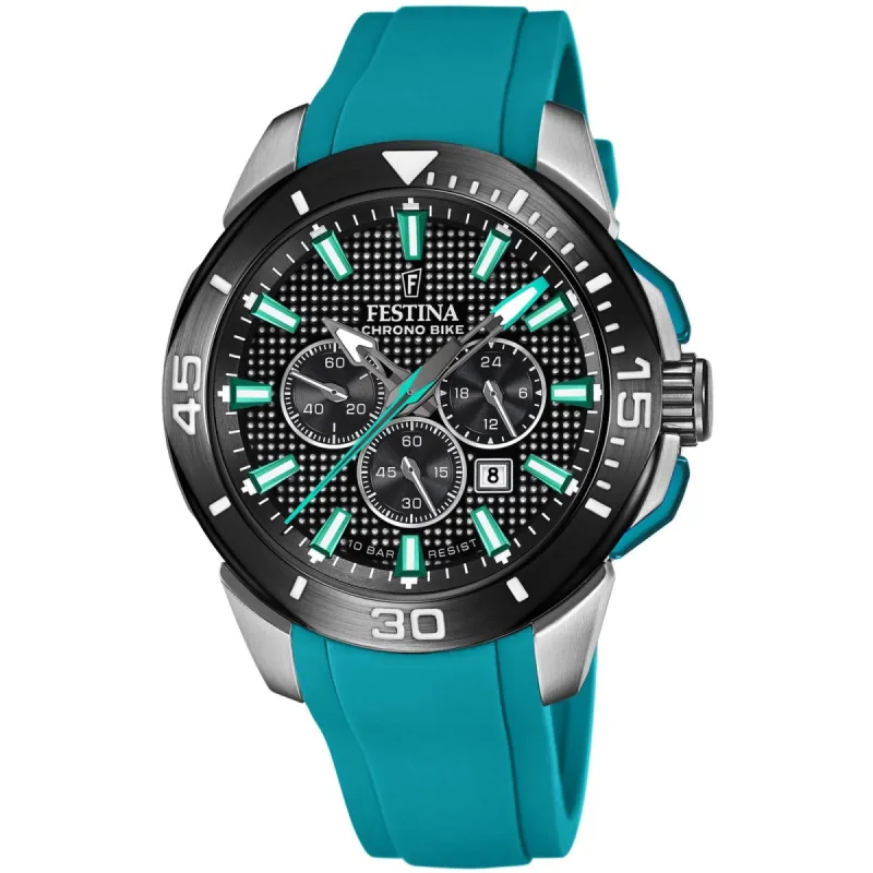 Festina F20642/3 Men's Chrono Bike Turquoise Rubber Strap Wristwatch sold by H.S. Johnson