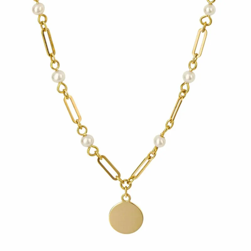 Elements Gold GN387W Pearl Station Necklace with Disc sold by H.S. Johnson