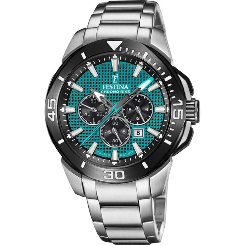 Festina F20641/3 Men's Green Chrono Bike Steel Bracelet Wristwatch sold by H.S. Johnson