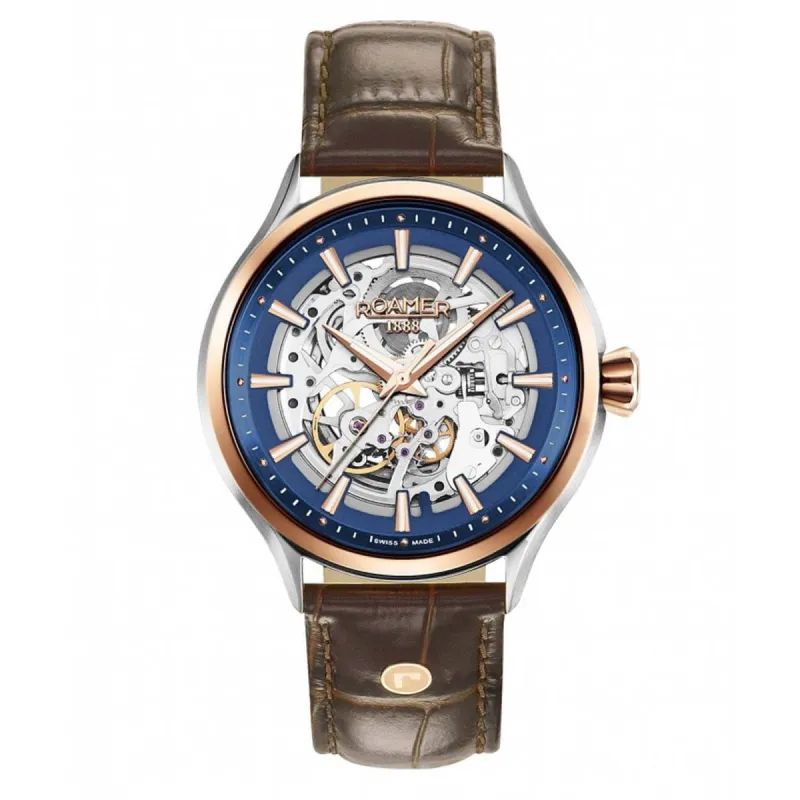 Roamer 101663 49 45 05N Competence Skeleton III Brown Strap Wristwatch made by H.S. Johnson