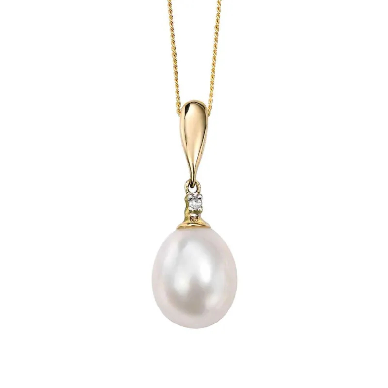 Elements Gold GP758W Freshwater Pearl and Diamond Drop Pendant Only sold by H.S. Johnson