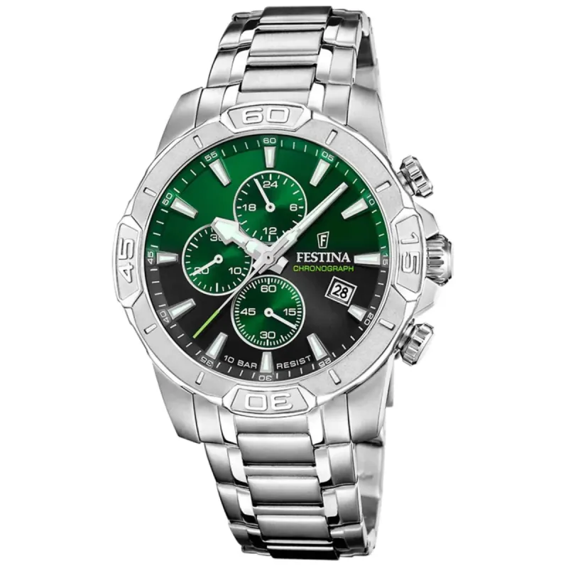 Festina F20704/5 Men's Green Timeless Chronograph Wristwatch sold by H.S. Johnson