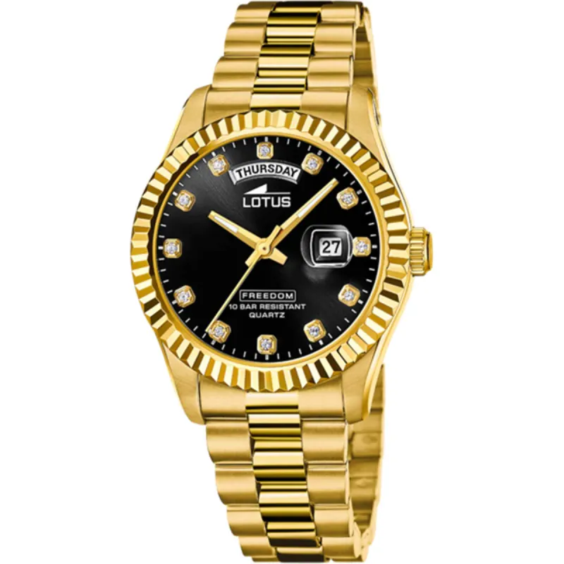 Lotus L18857/7 Men's Black Dial Day Date Wristwatch sold by H.S. Johnson