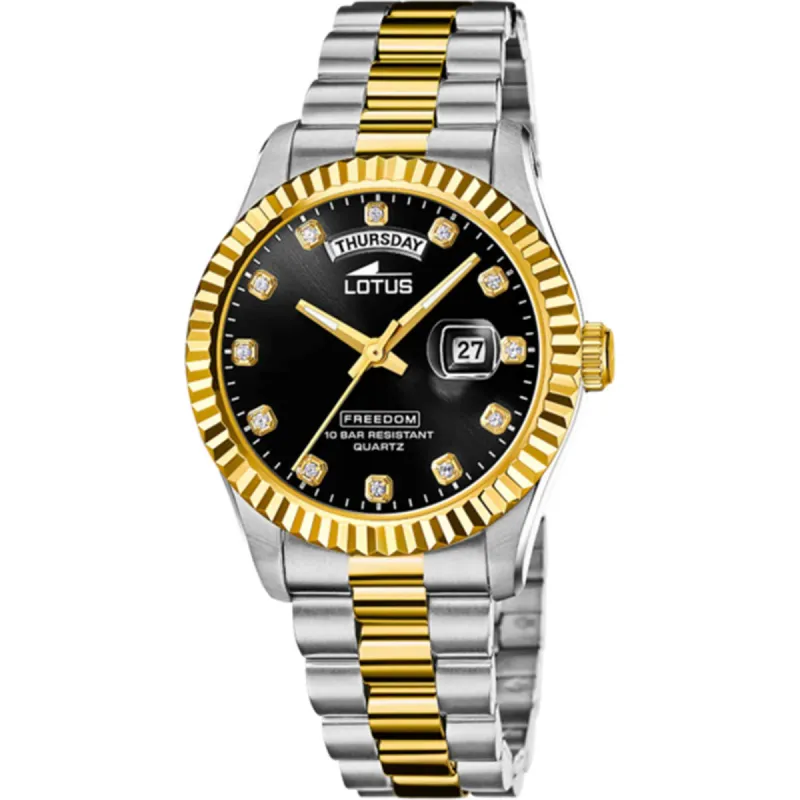 Lotus L18855/6 Men's Black Dial Day Date Two Tone Wristwatch sold by H.S. Johnson