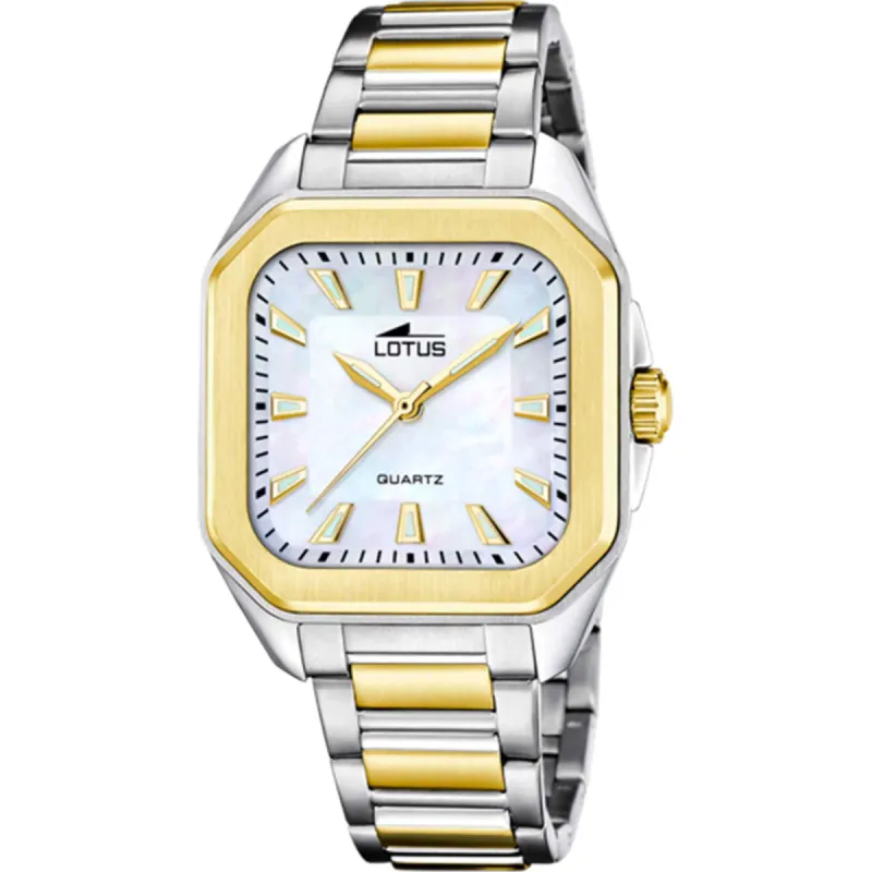 Lotus L18969/2 Women's Mother of Pearl Square Dial Two Tone Watch sold by H.S. Johnson