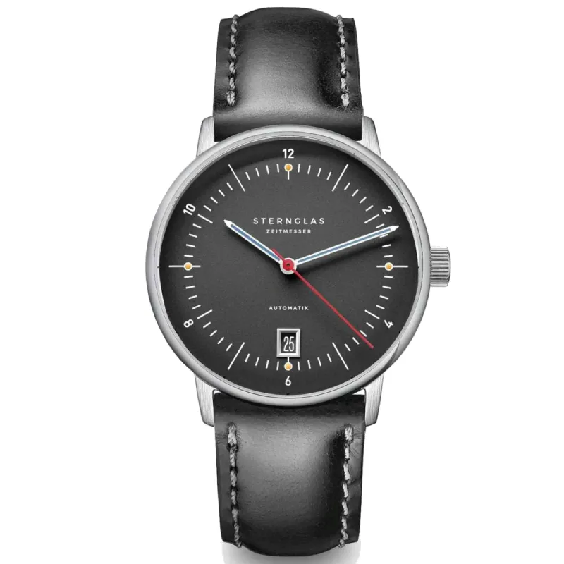 Sternglas S02-NP11-BR02 Men's Naos Pro Black Leather Strap Wristwatch sold by H.S. Johnson