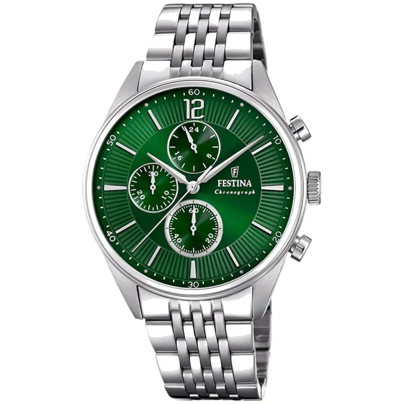 Festina F20285/8 Men's Timeless Chronograph Green Dial Wristwatch sold by H.S. Johnson