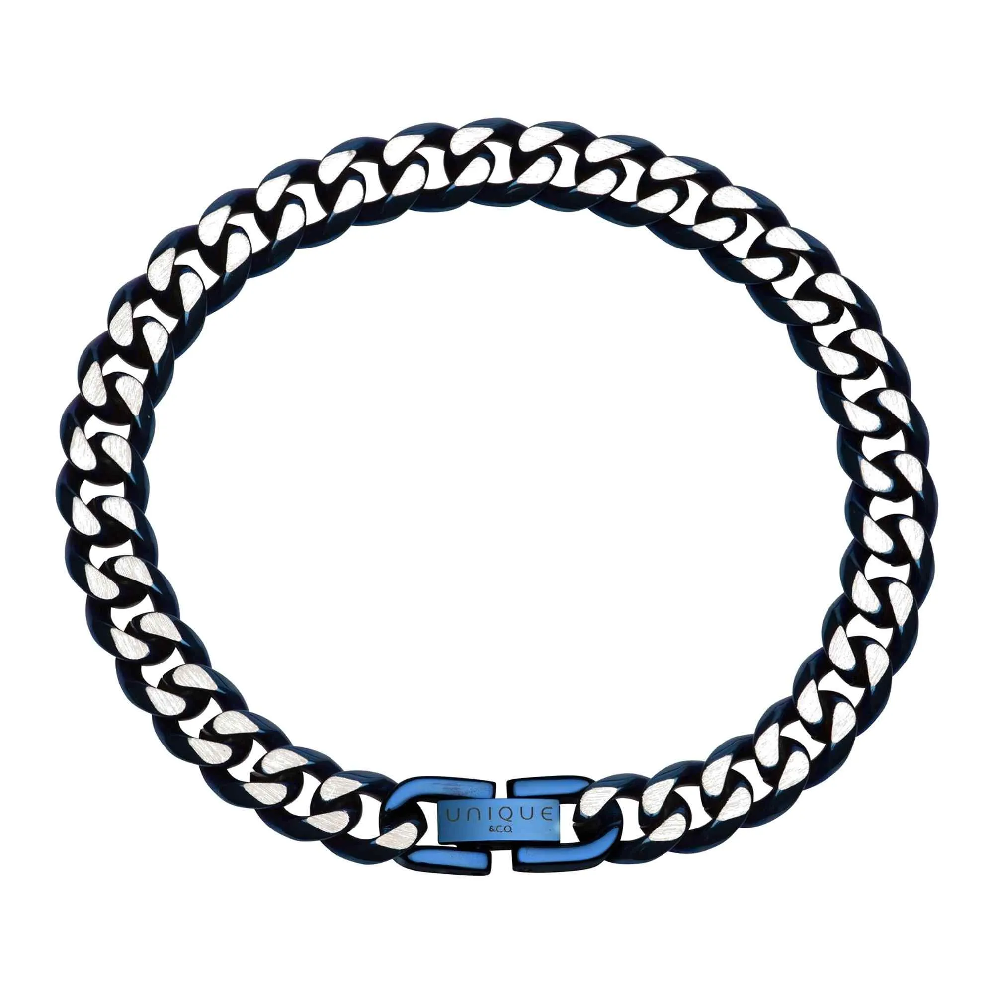 Unique & Co LAB-158/21CM Men's Matte and Polished Blue IP Bracelet sold by H.S. Johnson