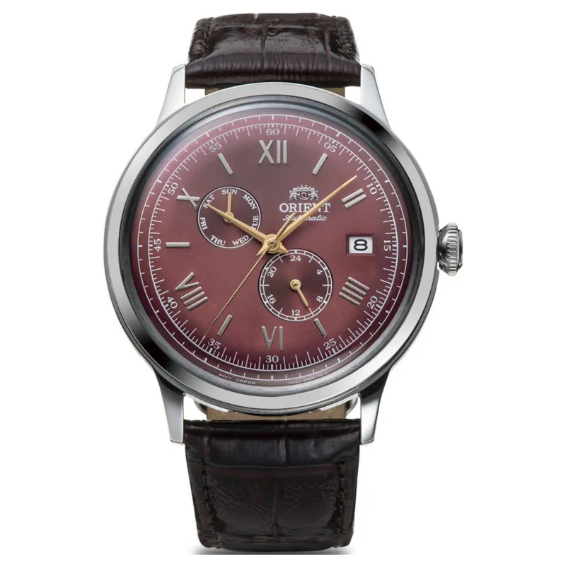 Orient RA-AK0705R30B Bambino Multi Function Red Dial Leather Strap Wristwatch sold by H.S. Johnson