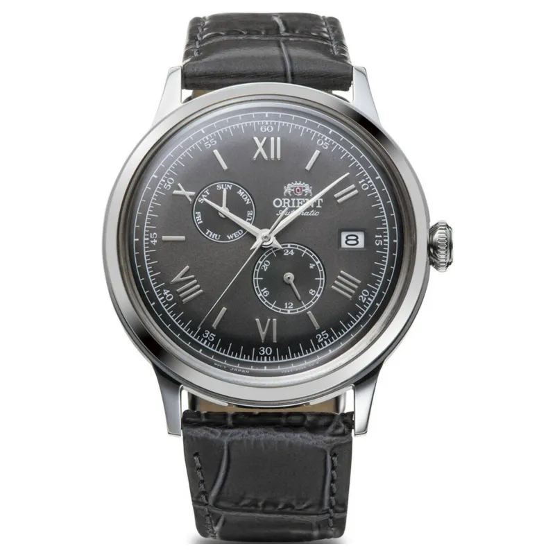 Orient RA-AK0704N30B Bambino Multi Function Grey Dial Leather Strap Wristwatch sold by H.S. Johnson