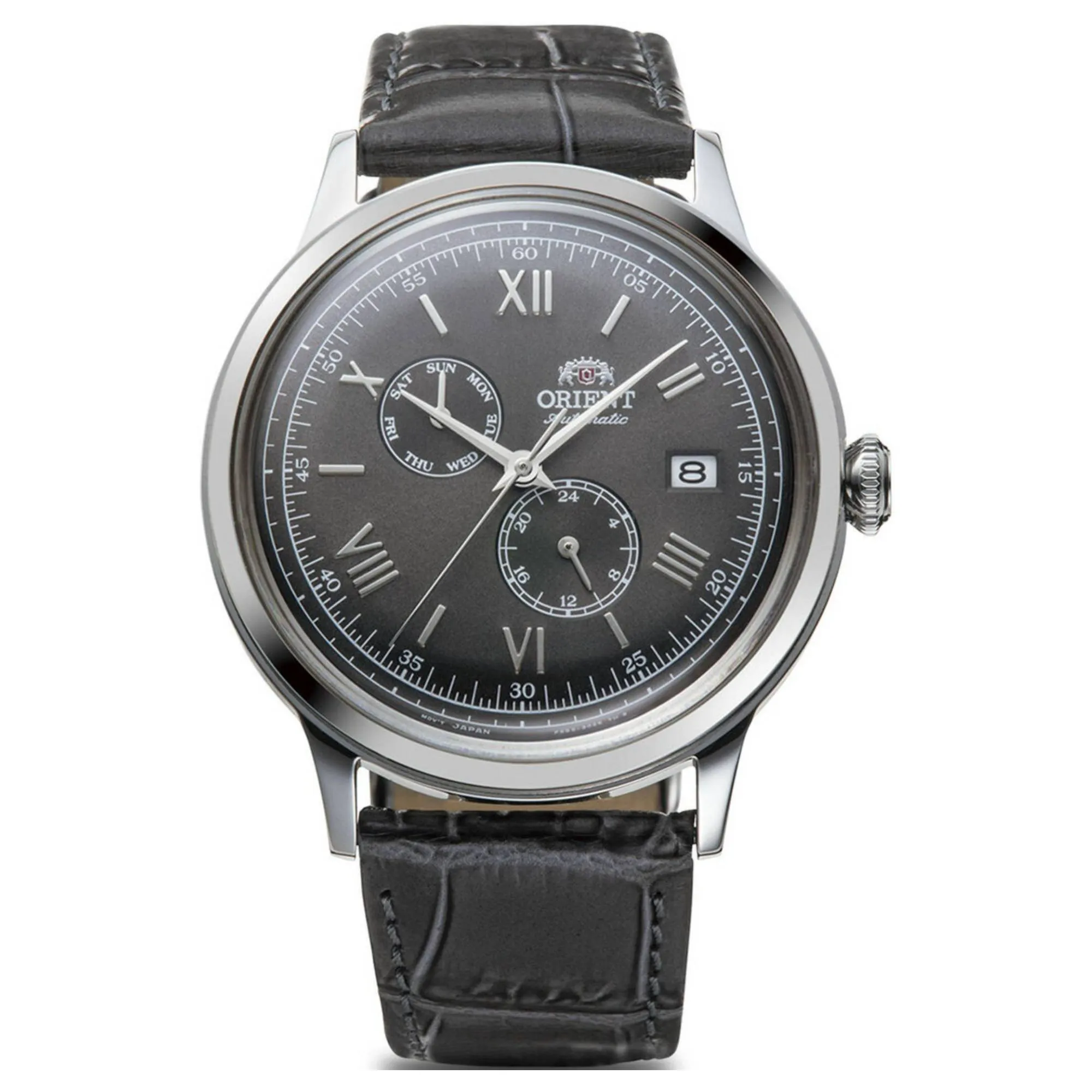 Orient RA-AK0704N30B Bambino Multi Function Grey Dial Leather Strap Watch sold by H.S. Johnson