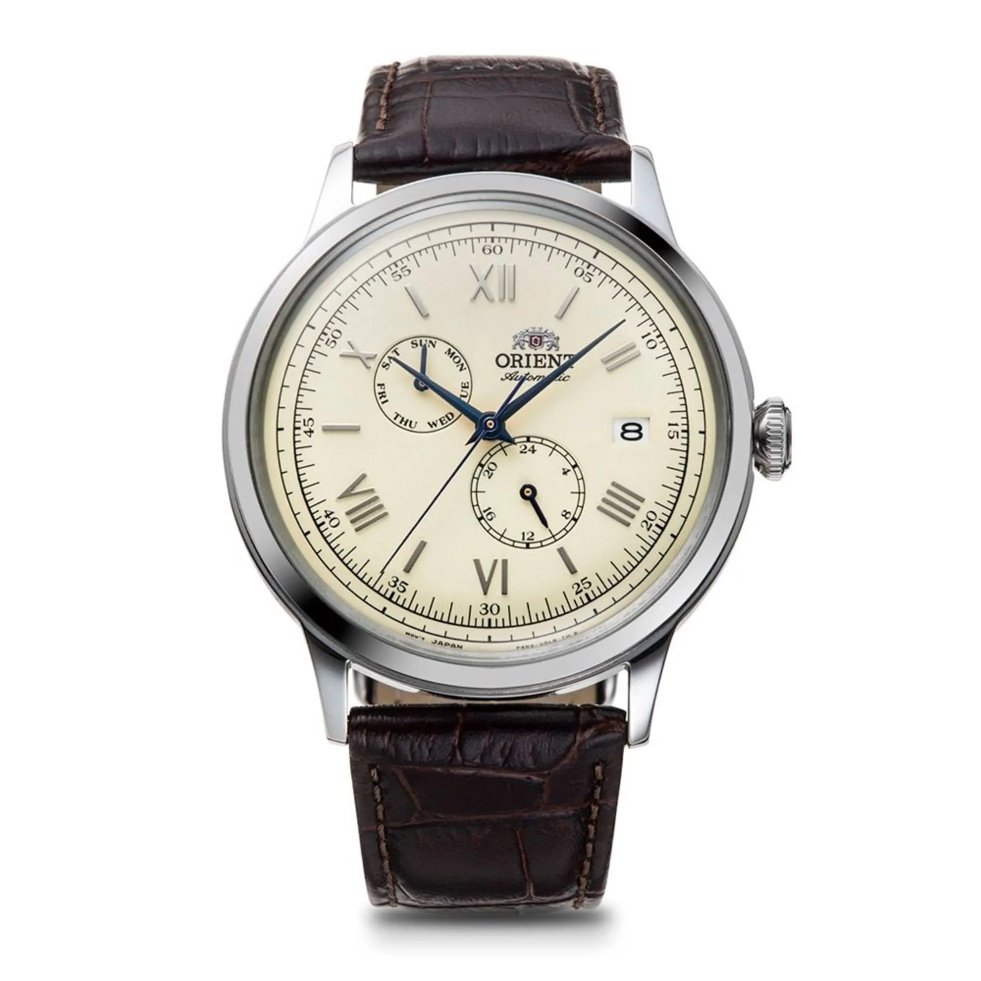 Orient RA-AK0702Y30B Bambino Multi Function Cream Dial Leather Strap Watch sold by H.S. Johnson