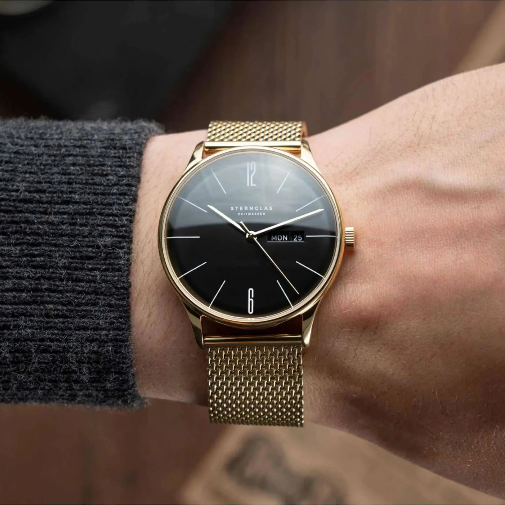 Sternglas S01-BE04-MI05 Men's Berlin Gold Mesh Watch sold by H.S. Johnson product image thumbnail 2