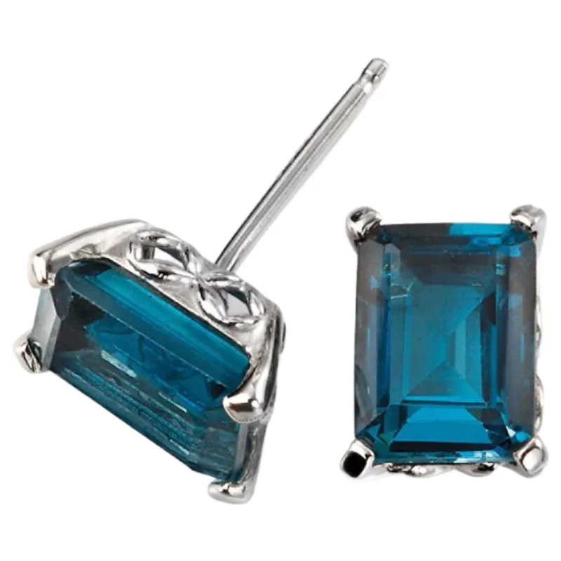 Elements Gold GE2082T Rectangle London Blue Topaz Earrings in 9ct White Gold sold by H.S. Johnson
