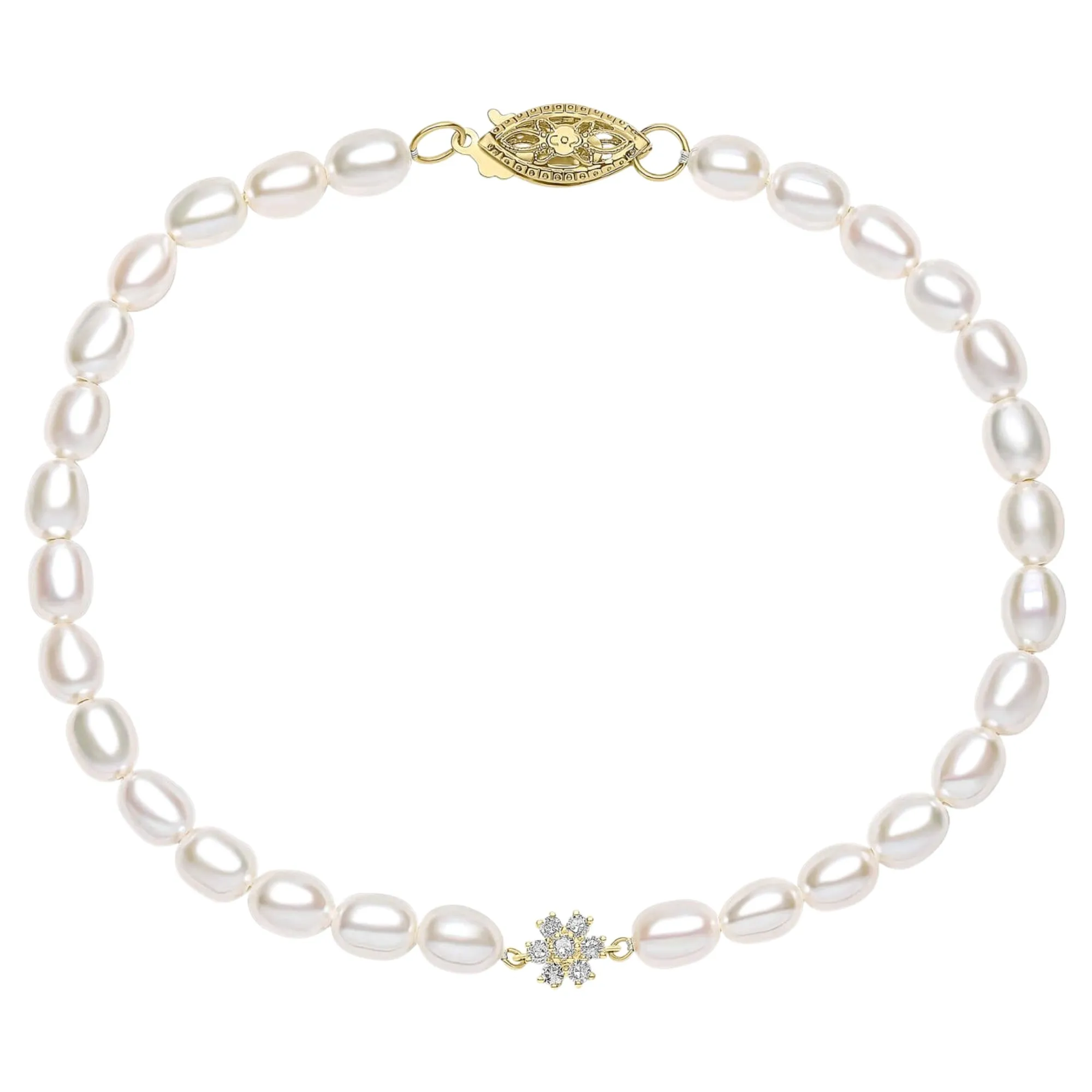 Elements Gold GB531W Seed Pearl And Flower Bracelet in 9ct Gold sold by H.S. Johnson