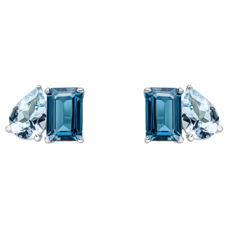 Elements Gold GE2473 Toi et Moi Blue Topaz Stud Earrings in 9ct White Gold sold by H.S. Johnson