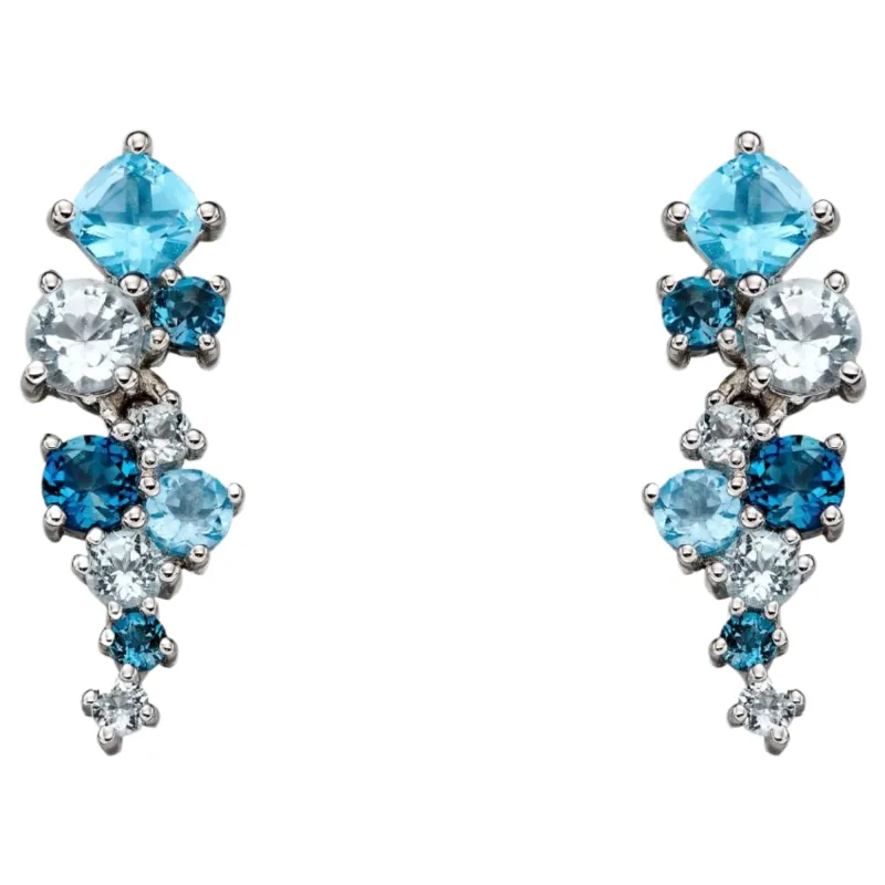 Elements Gold GE2225T Scatter Earrings with Blue Topaz in 9ct White Gold made by H.S. Johnson