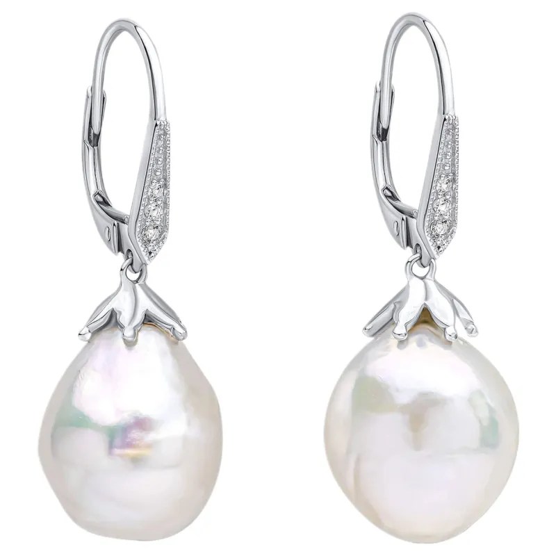 Elements Gold GE2510W Oversized Baroque Pearl Drop Earrings in 9ct White Gold sold by H.S. Johnson