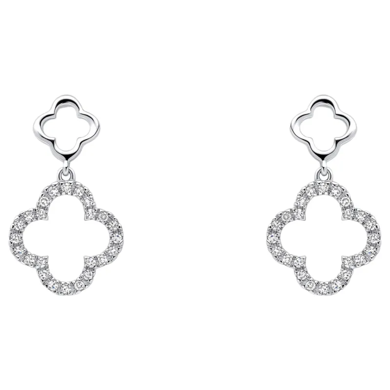 Elements Gold GE2508C Diamond Quatrefoil Drop Earrings in 9ct White Gold made by H.S. Johnson