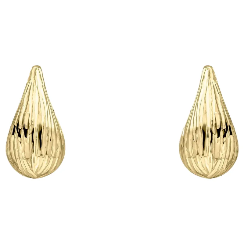 Elements Gold GE2500 Ridged Teardrop Stud Earrings in 9ct Gold sold by H.S. Johnson