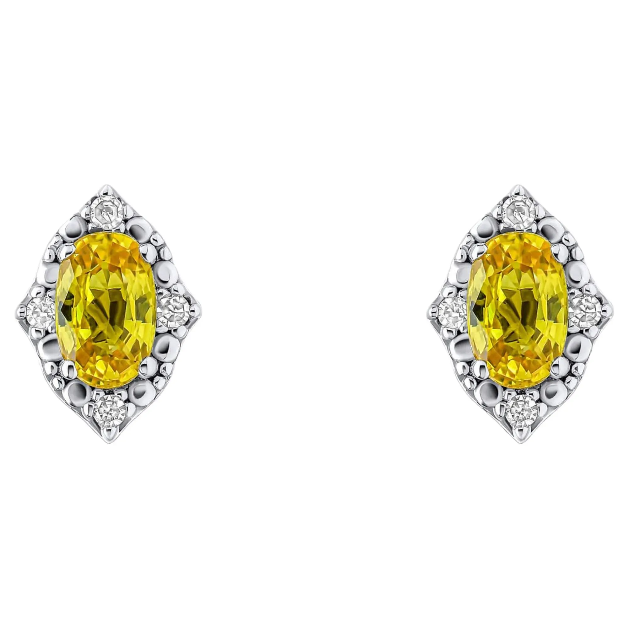 Elements Gold GE2490Y Oval Sapphire And Diamond Stud Earrings in 9ct White Gold sold by H.S. Johnson