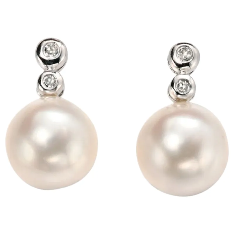 Elements Gold GE896W Freshwater Pearl Earrings with Diamonds in 9ct White Gold sold by H.S. Johnson