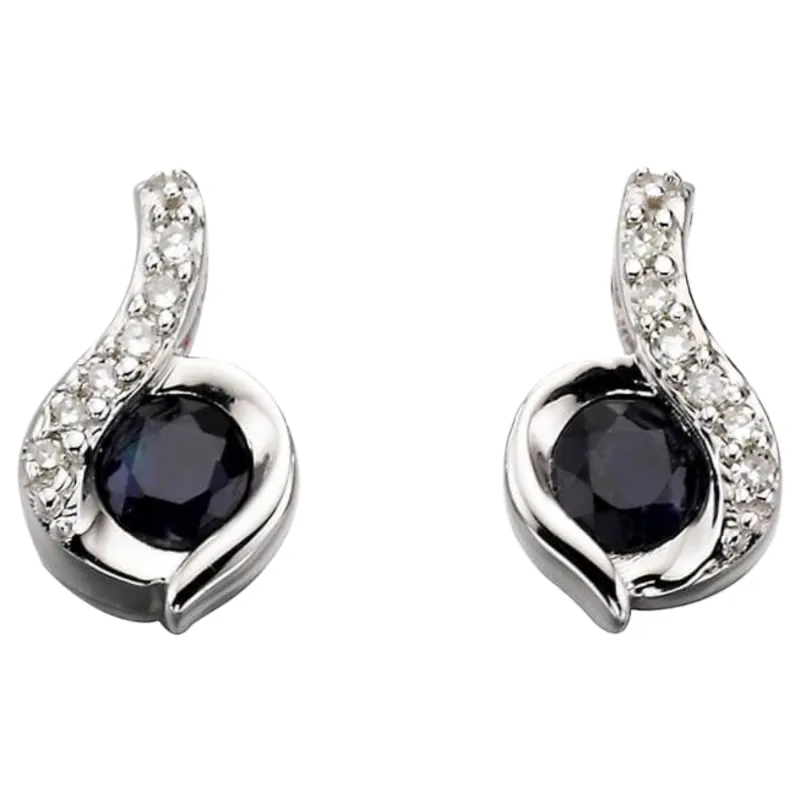 Elements Gold GE893L Blue Sapphire Swirl Earrings With Diamond in 9ct White Gold sold by H.S. Johnson