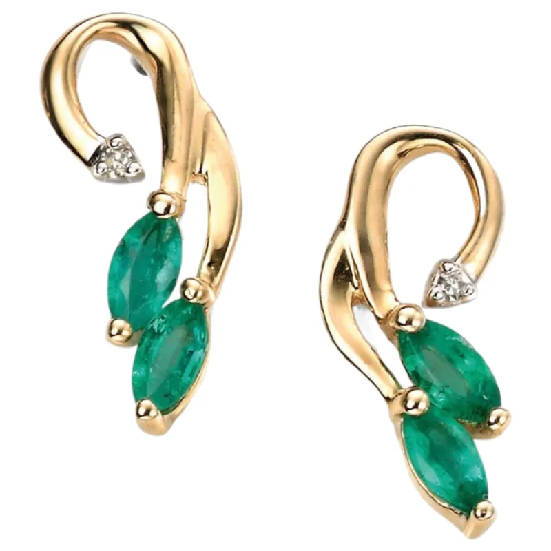 Elements Gold GE861G Vine Style Earrings With Emerald in 9ct Gold sold by H.S. Johnson