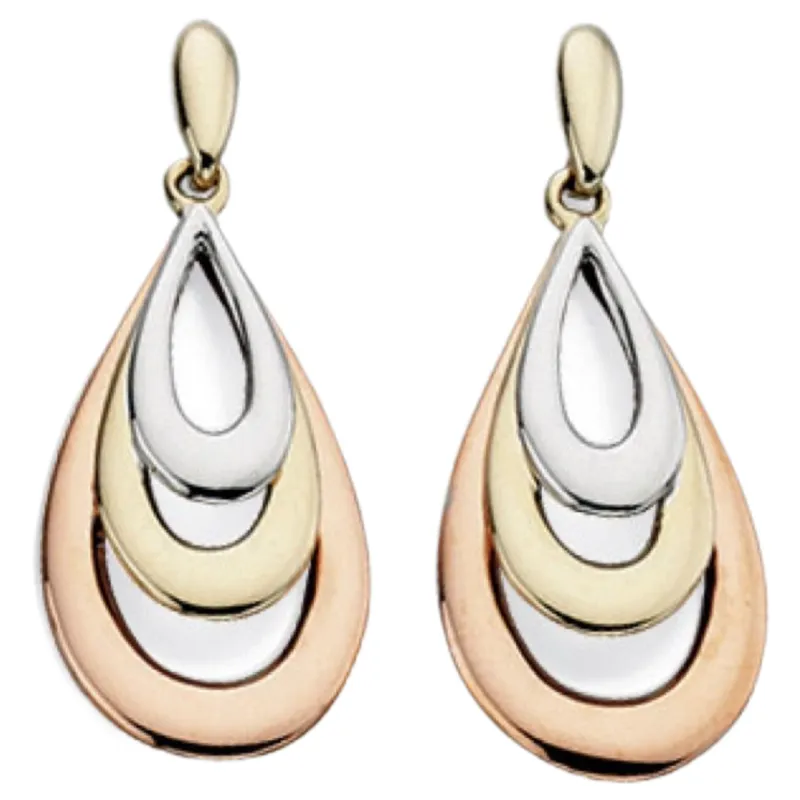 Elements Gold GE845 Tri-Metal Teardrop Earrings in 9ct Gold sold by H.S. Johnson