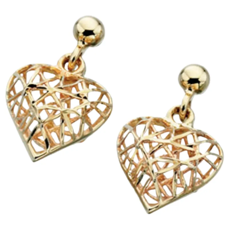Elements Gold GE841 Caged Heart Drop Earrings in 9ct Gold sold by H.S. Johnson