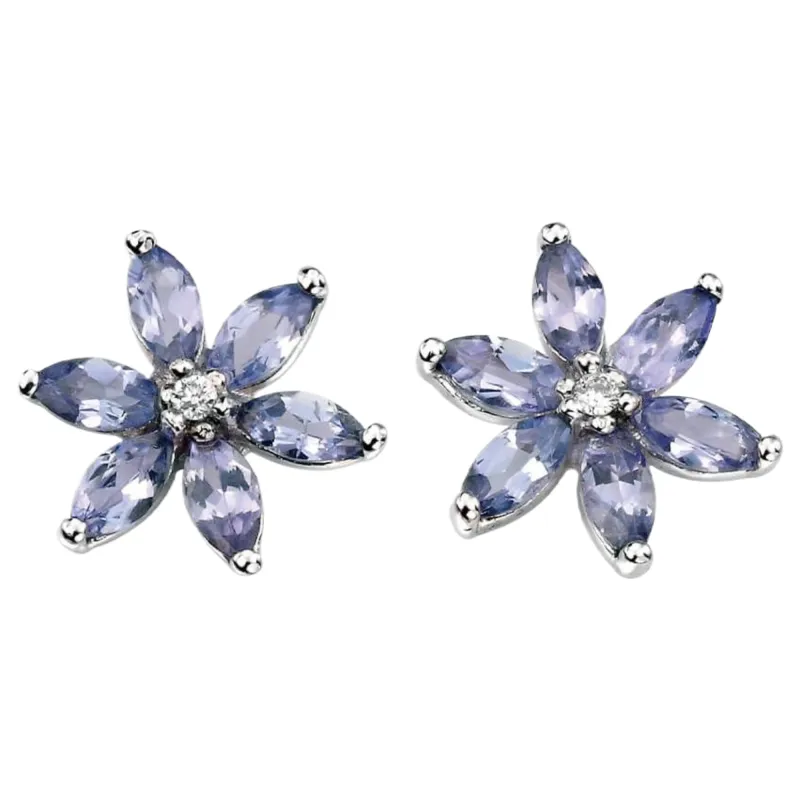 Elements Gold GE803M Tanzanite Flower Earrings With Diamond in 9ct White Gold sold by H.S. Johnson