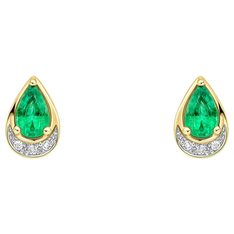 Elements Gold GE2513G Teardrop Emerald and Diamond Stud Earrings in 9ct Gold sold by H.S. Johnson