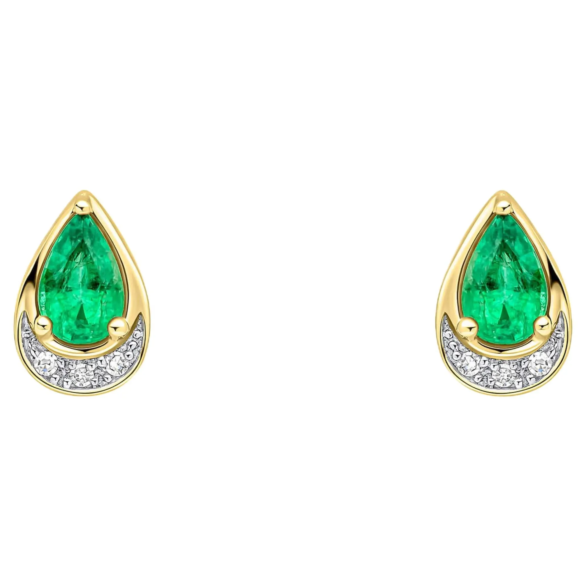 Elements Gold GE2513G Teardrop Emerald and Diamond Stud Earrings in 9ct Gold sold by H.S. Johnson