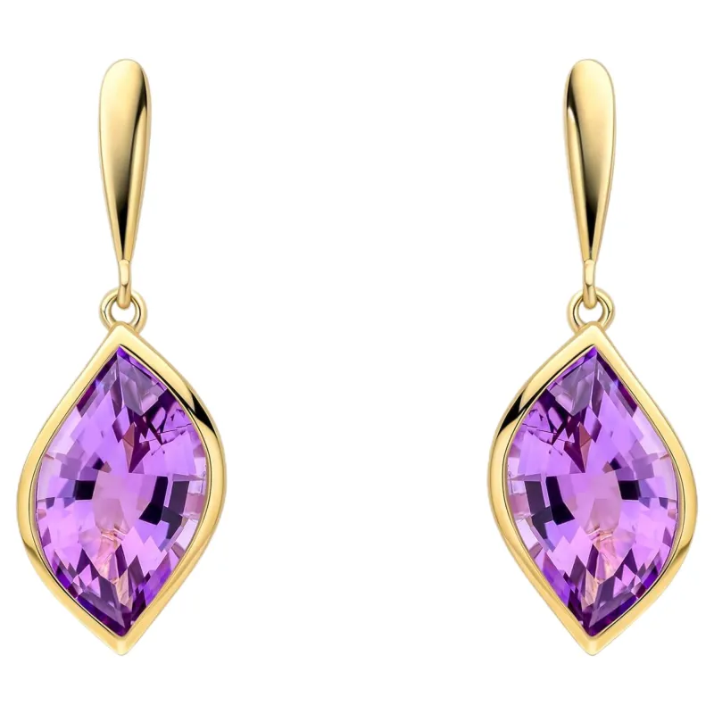 Elements Gold GE2516M Flame Cut Amethyst Drop Earrings in 9ct Gold sold by H.S. Johnson