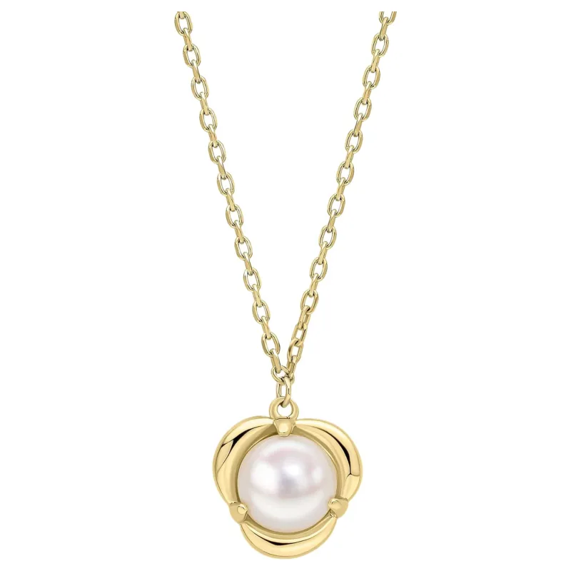 Elements Gold GN416W Petal Set Pearl Necklace in 9ct Gold made by H.S. Johnson