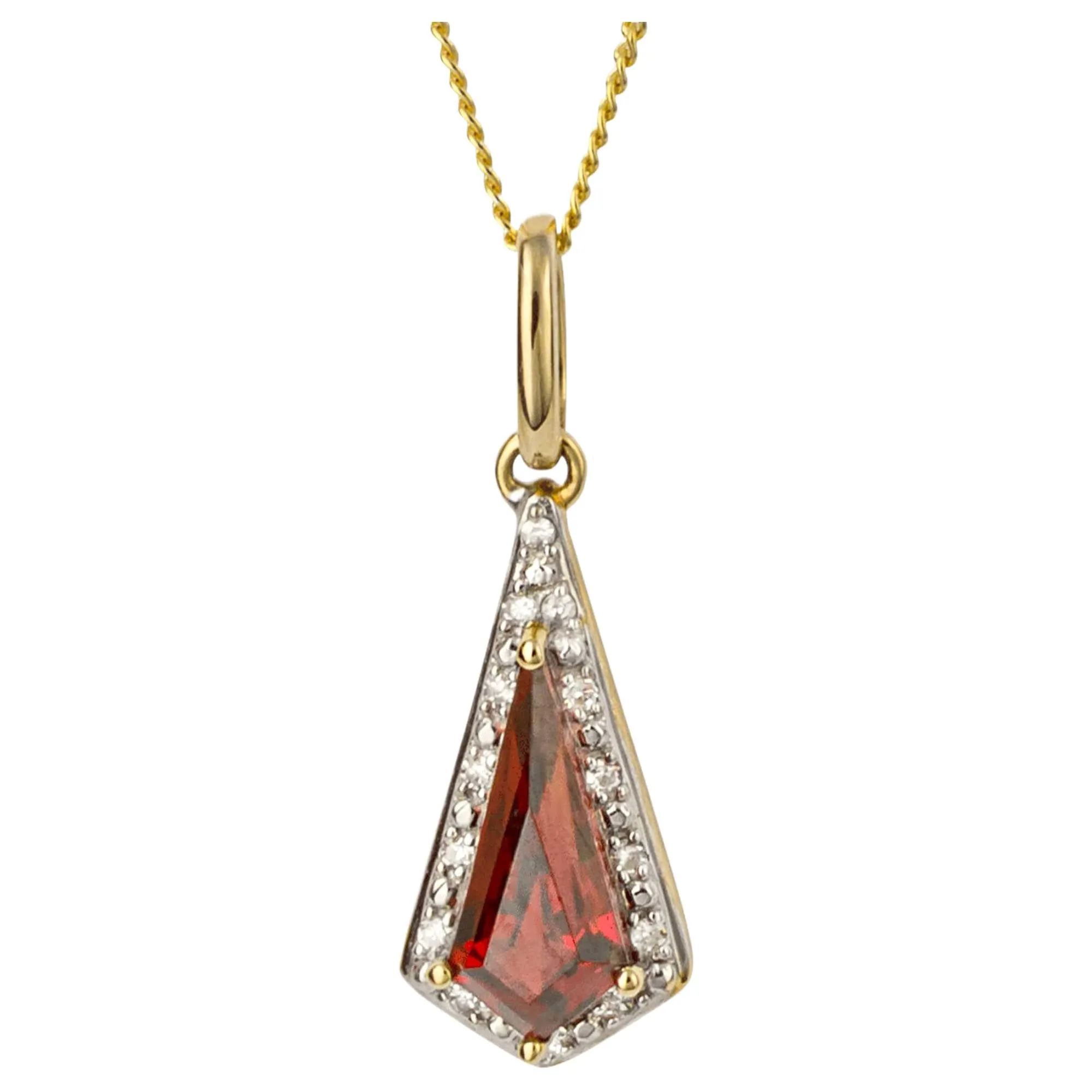 Elements Gold GP1065K Trapeze Cut Garnet Pendant with Diamond in 9ct Gold sold by H.S. Johnson