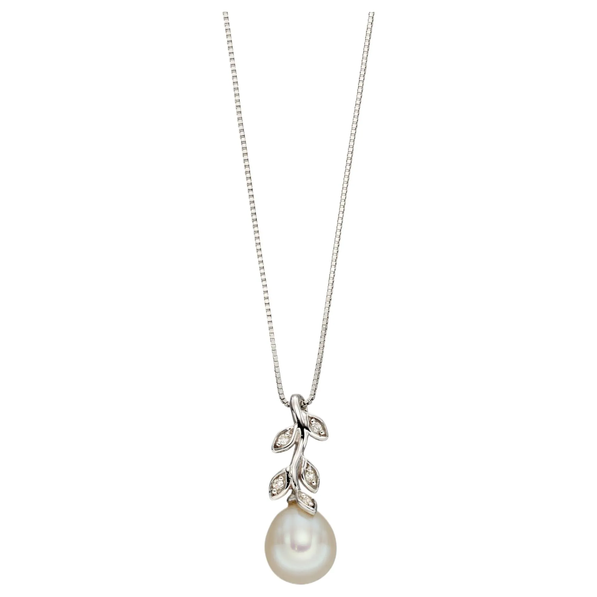 Elements Gold GP2238W Pearl And Diamond Vine Pendant in 9ct Gold sold by H.S. Johnson