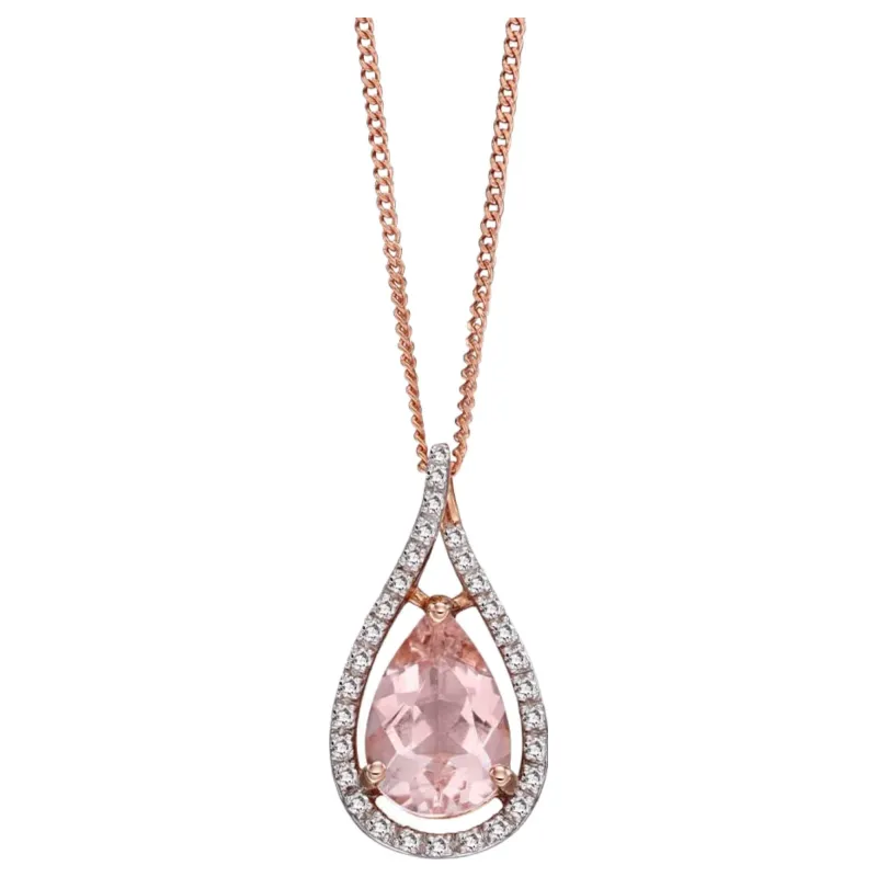 Elements Gold GP2164P Morganite Teardrop Pendant With Diamonds in 9ct Rose Gold made by H.S. Johnson