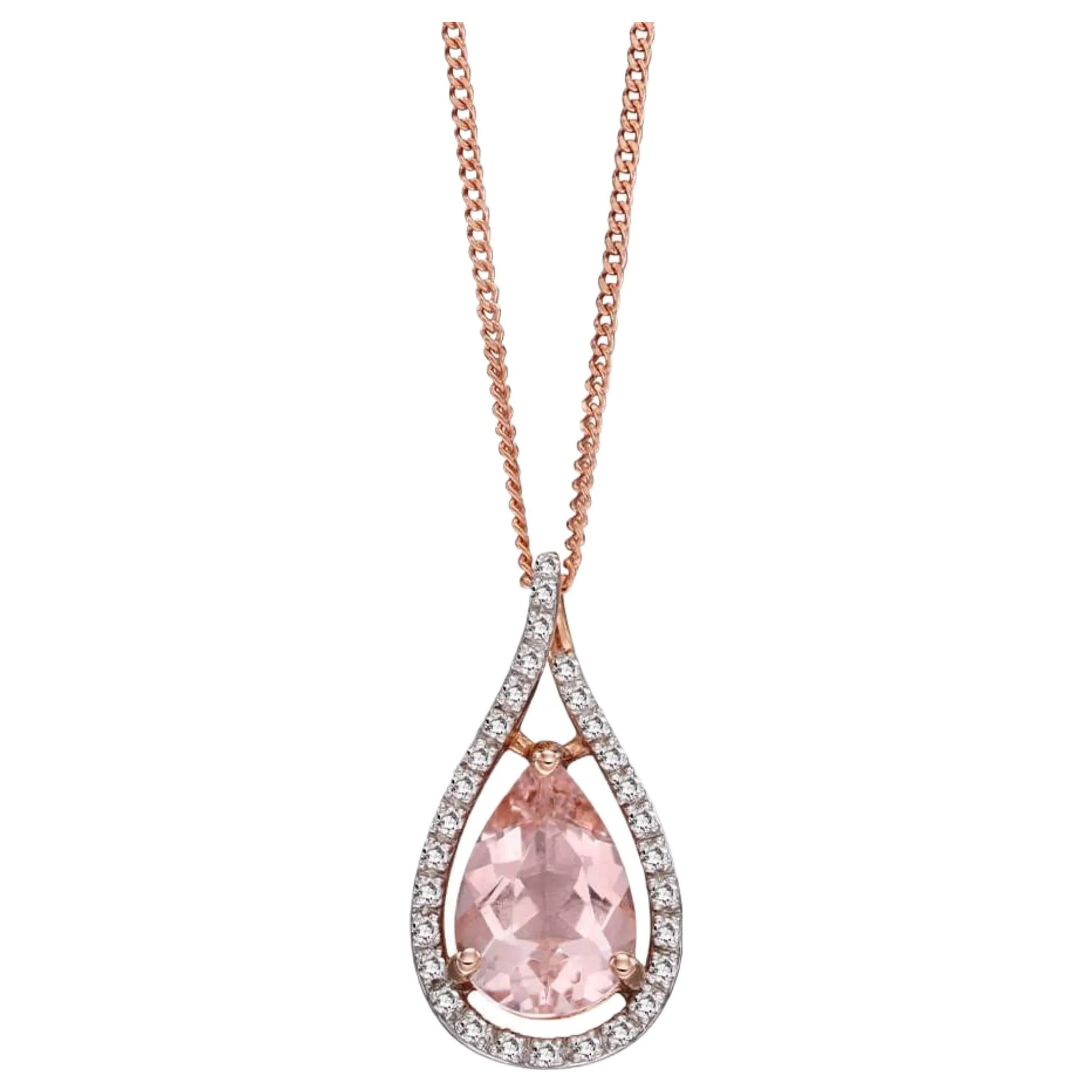 Elements Gold GP2164P Morganite Teardrop Pendant With Diamonds in 9ct Rose Gold sold by H.S. Johnson