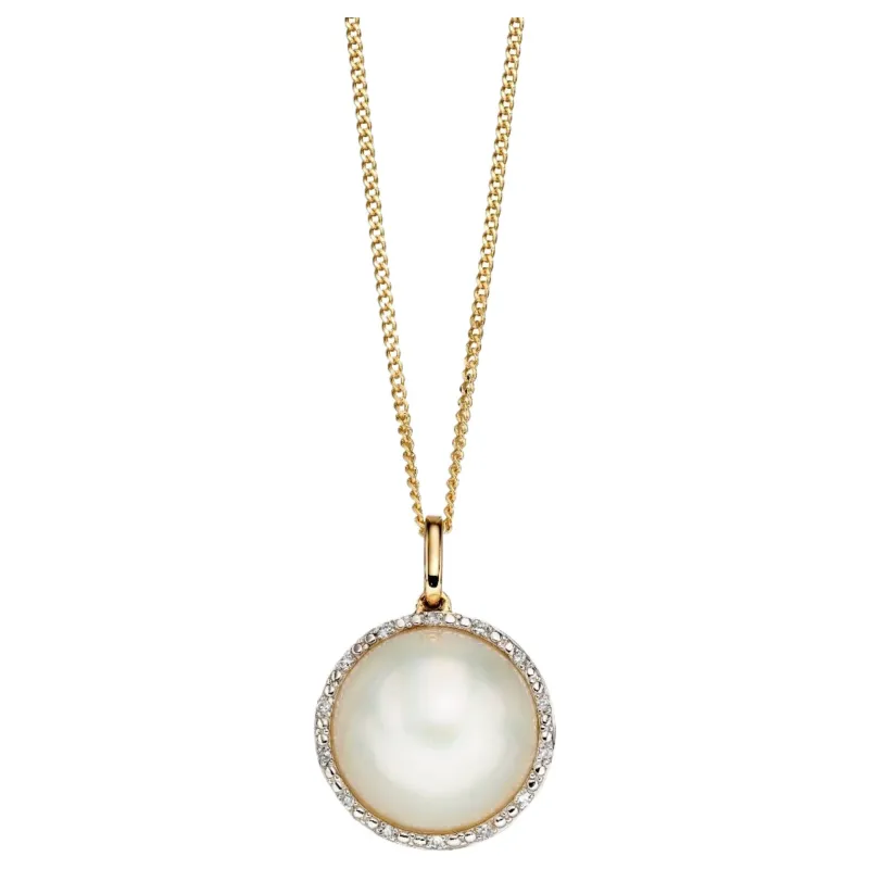 Elements Gold GP2160W Mabe Pearl and Diamond Pendant in 9ct Gold sold by H.S. Johnson