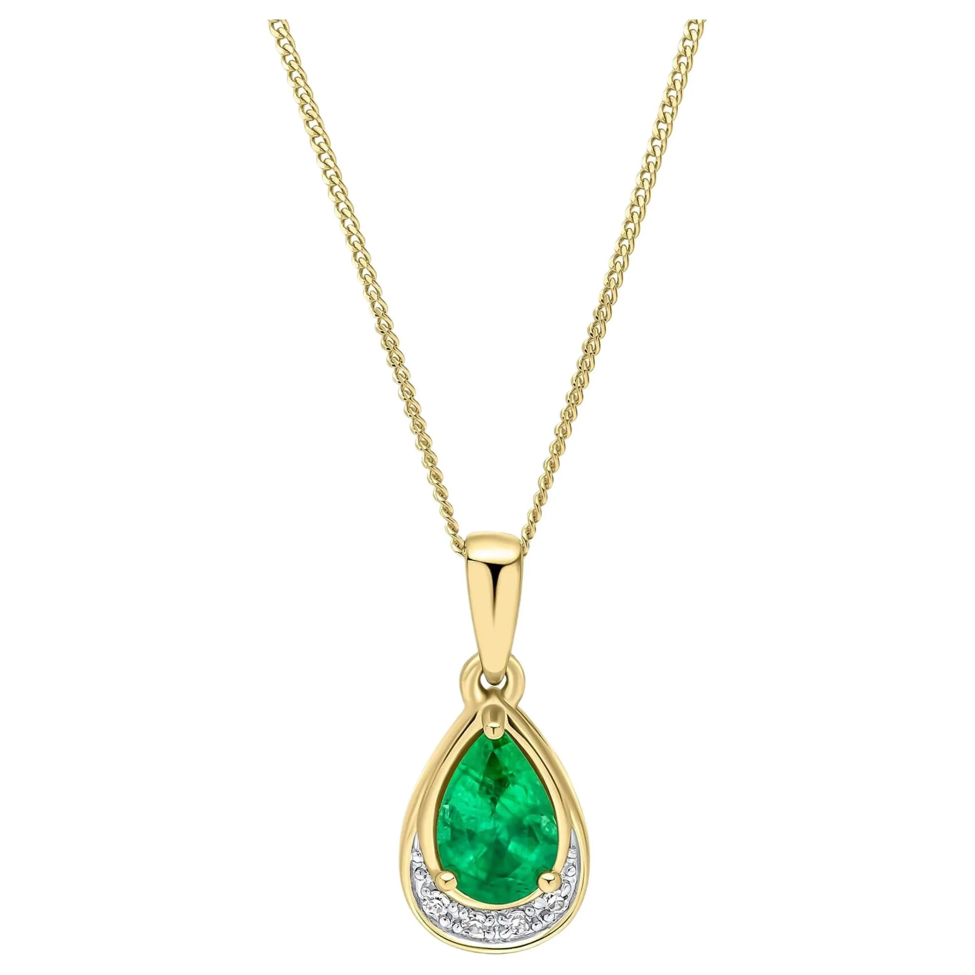 Elements Gold GP2383G Teardrop Emerald and Diamond Pendant in 9ct Gold sold by H.S. Johnson