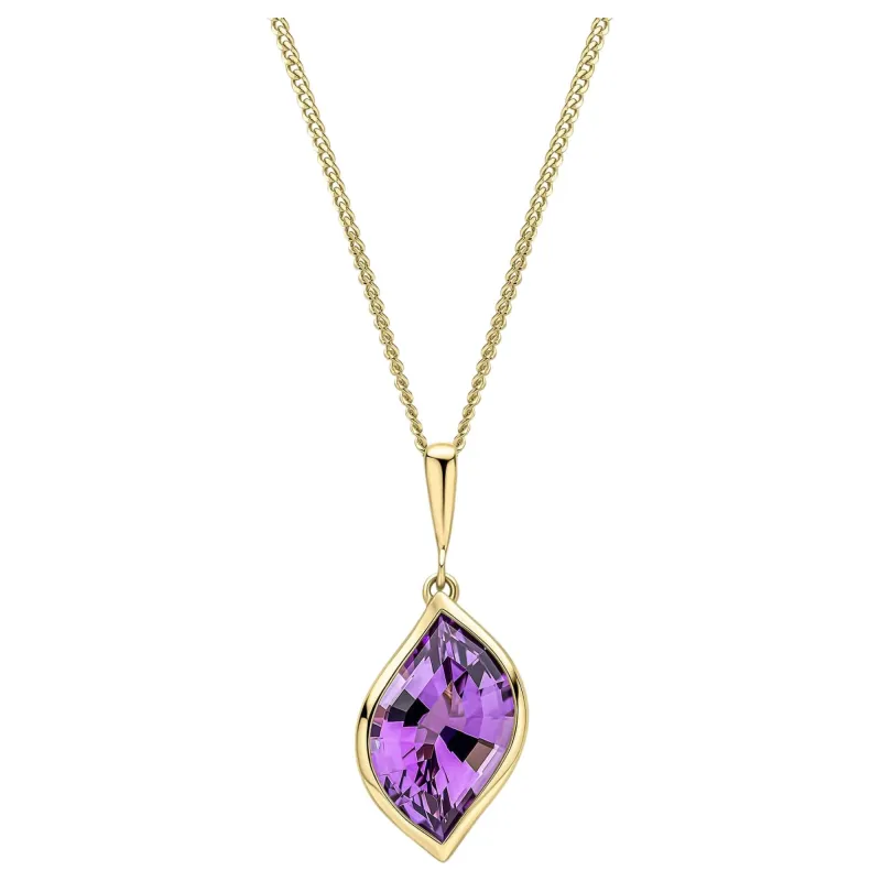 Elements Gold GP2386M Flame Cut Amethyst Pendant in 9ct Gold sold by H.S. Johnson