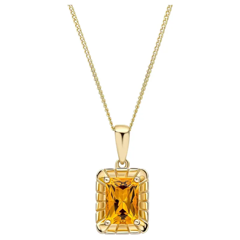 Elements Gold GP2378R Detailed Octagon Citrine Pendant in 9ct Gold sold by H.S. Johnson