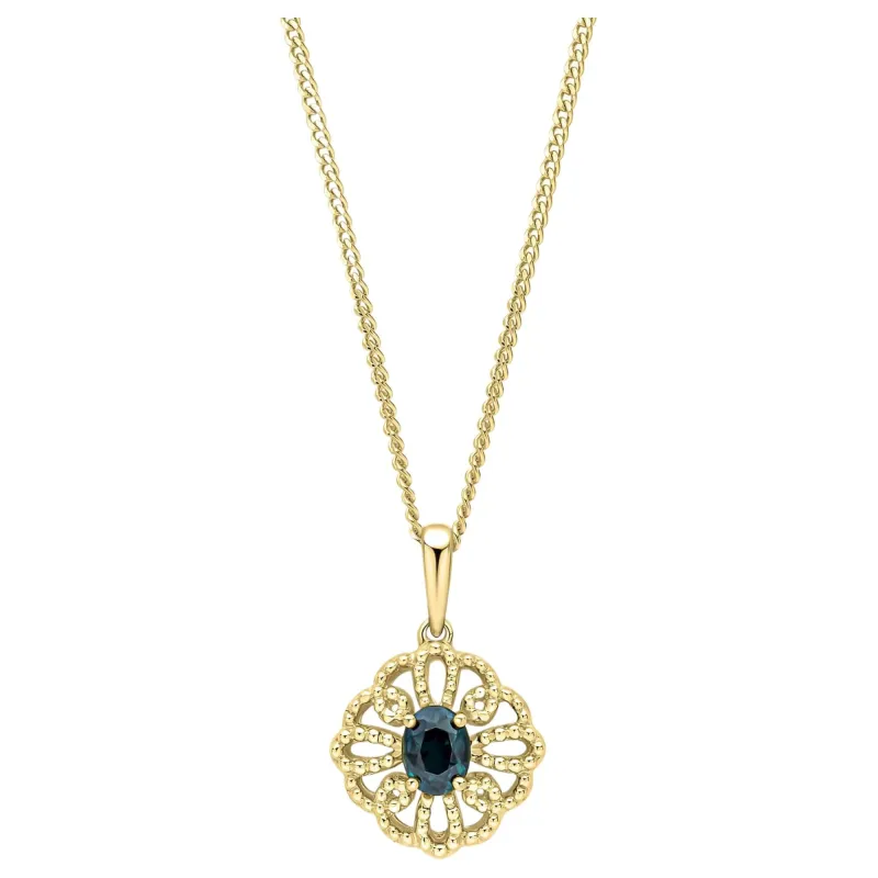 Elements Gold GP2379L Ornate Sapphire Pendant in 9ct Gold sold by H.S. Johnson