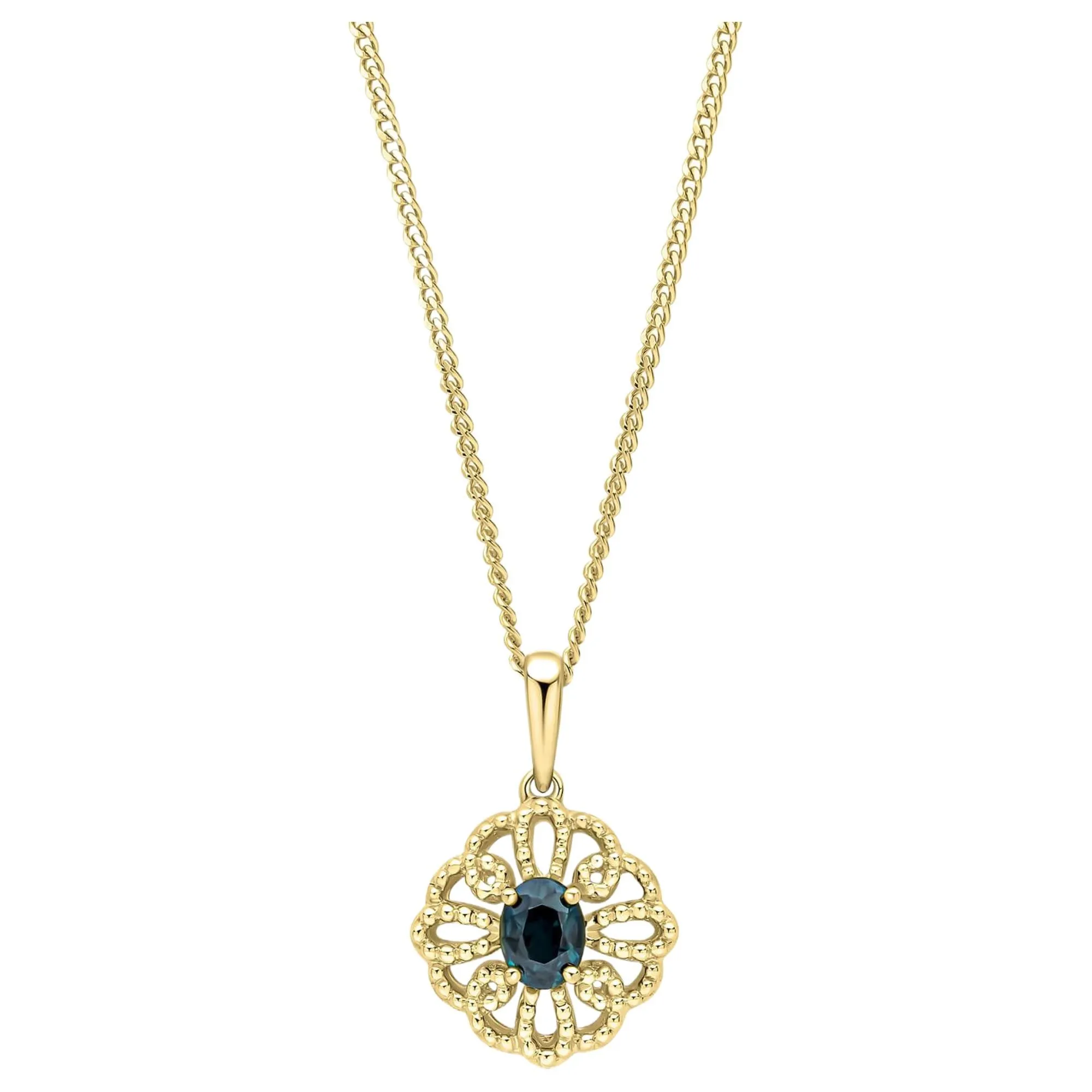 Elements Gold GP2379L Ornate Sapphire Pendant in 9ct Gold sold by H.S. Johnson