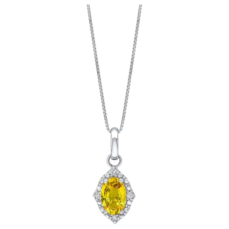 Elements Gold GP2366Y Oval Sapphire And Diamond Pendant in 9ct White Gold sold by H.S. Johnson