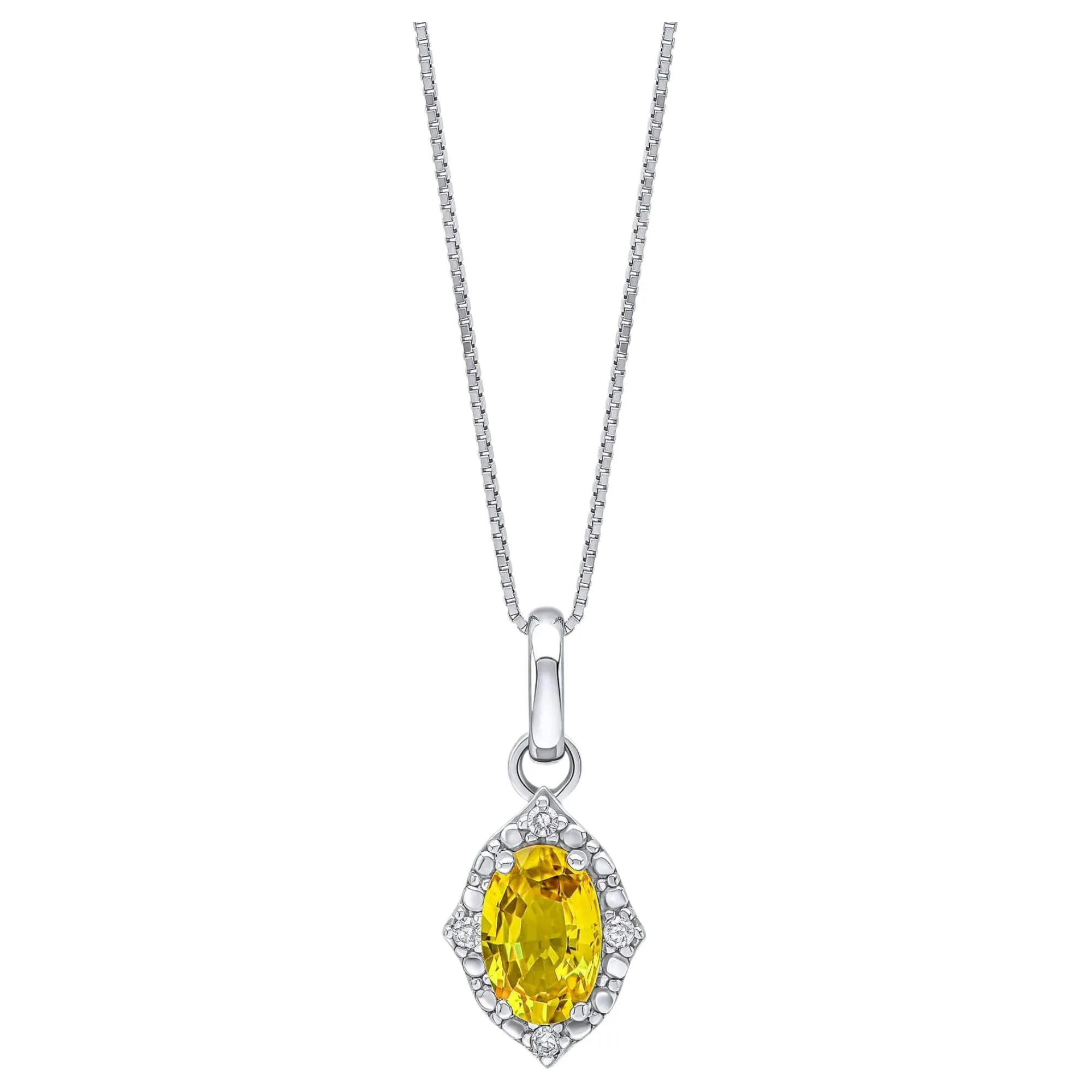 Elements Gold GP2366Y Oval Sapphire And Diamond Pendant in 9ct White Gold sold by H.S. Johnson