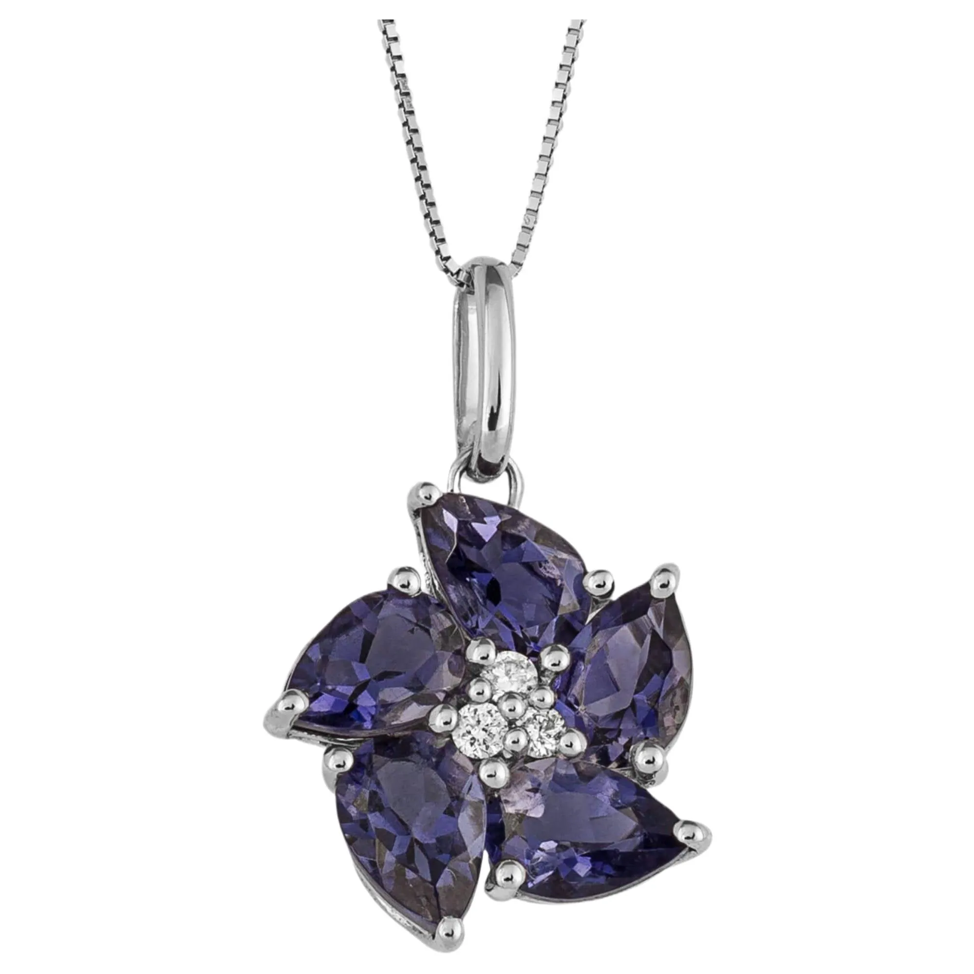 Elements Gold GP2301M Peony Pendant With Lolite And Diamond in 9ct White Gold sold by H.S. Johnson